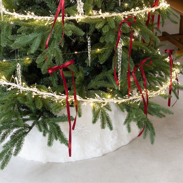 나비다드 크리스마스 트리 퍼 니트 스커트 인테리어 하단 장식, 1개, 화이트 퍼