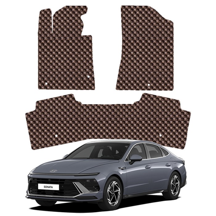 오토가드 엠보싱 3D 벌집 고무 1열, 2열 자동차 매트, 브라운, 쏘나타 디엣지 택시 LPG 중국제조 2024년 4월