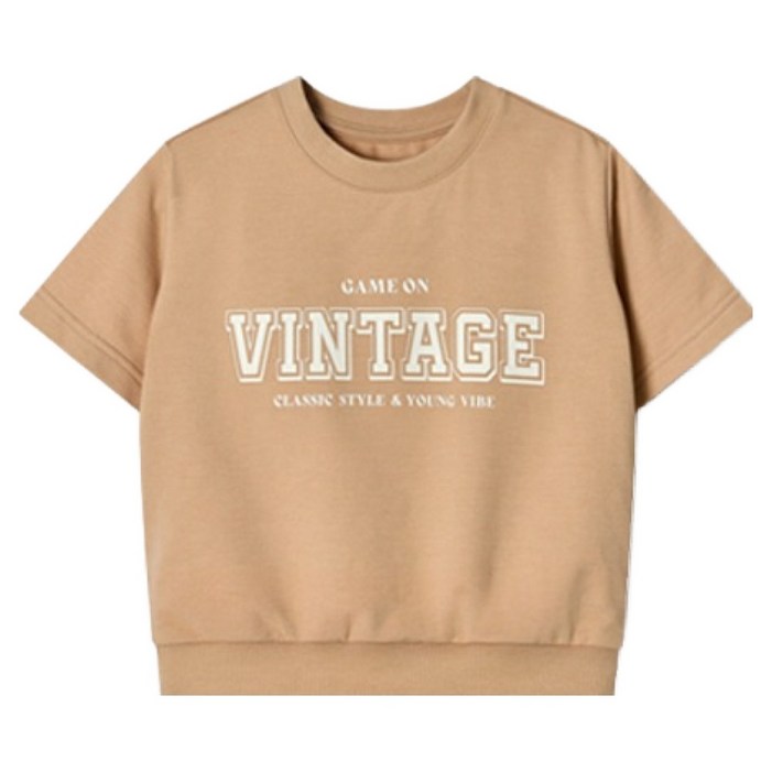 유니프랜드 아동용 빈티지 반팔 5부 오버핏 맨투맨