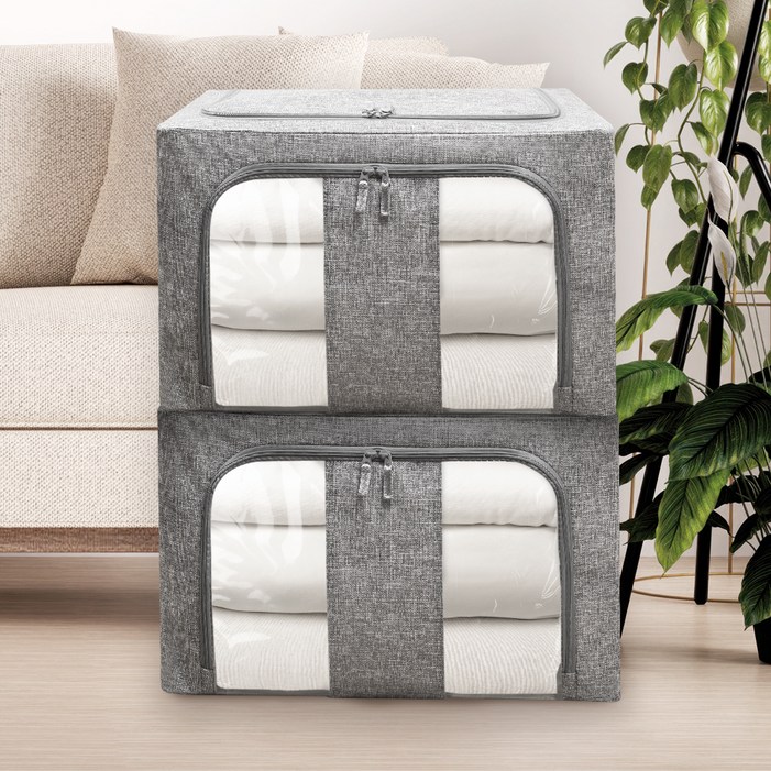 하비티 대형 패브릭 리빙박스, 그레이, 66L, 2개