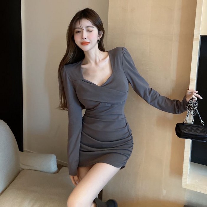 아이엠몽 여성용 클루프 스퀘어 브이 셔링 랩 원피스