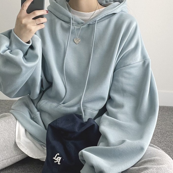 위드후이린 여성용 아몬드 루즈핏 후드 맨투맨 위드후이린 여성용 아몬드 루즈핏 후드 맨투맨