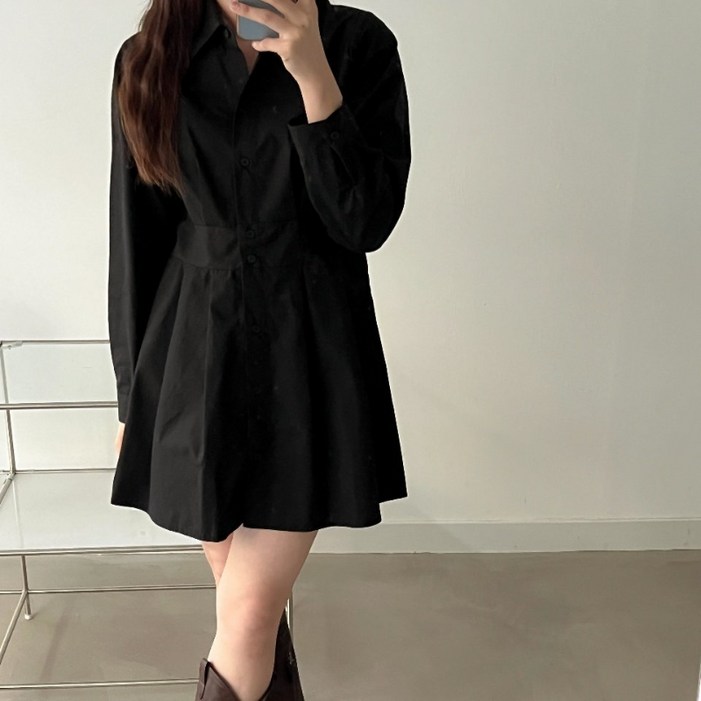 슈가펀 러니쉬 핀턱 셔츠 통기성 미니 원피스