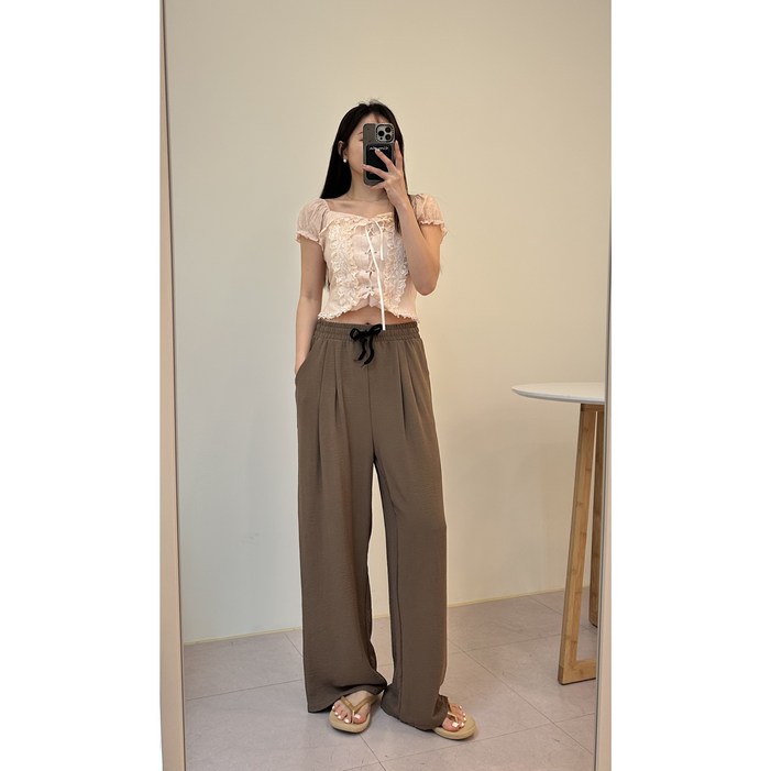 포텐 여성용 고급 아사 허리밴딩 루즈핏 데일리 와이드팬츠 5colors