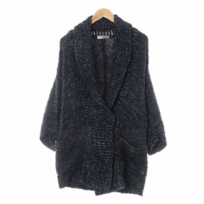 5112 시스템 네이비실버 울혼방 숄카라7부가오리핏니트가디건 90