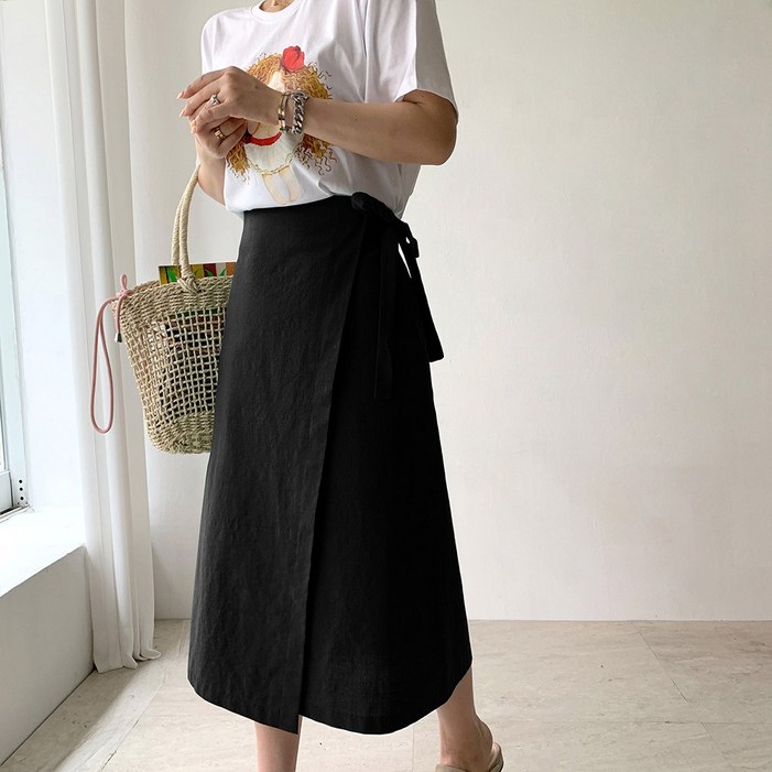 네모 여성용 린넨랩 스커트