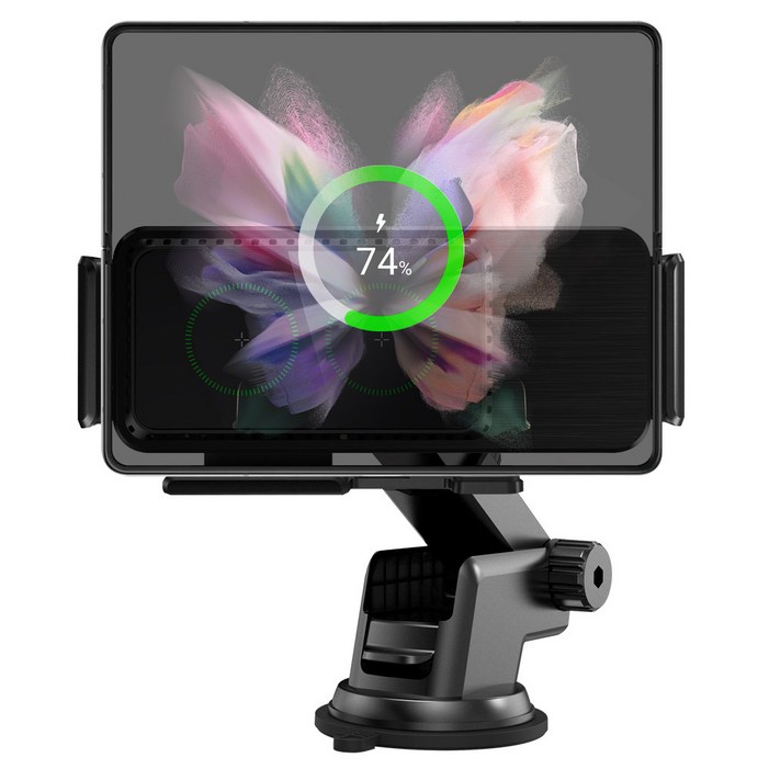 UM2 갤럭시 폴드3거치대 Z플립3 아이폰 맥세이프 듀얼코일 와이드 15W 차량용 고속 무선충전기 UMWHCAR2Coil, 단일상품