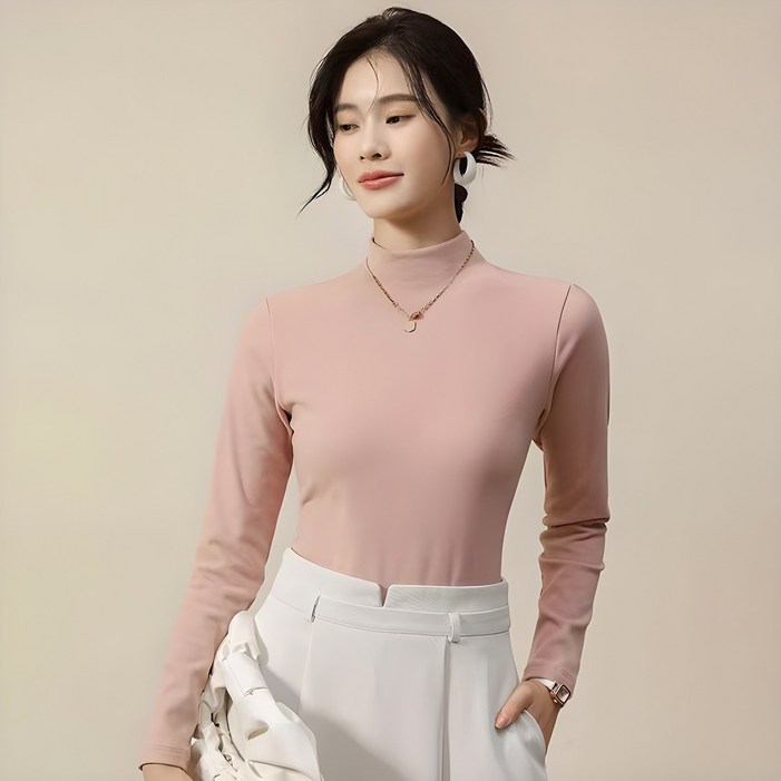 사입자몰 릴리반목티 이너 프릴 폴라 레이어드 긴팔 반폴라 반하이넥 티셔츠 블라우스 니트 원피스 여성 미시