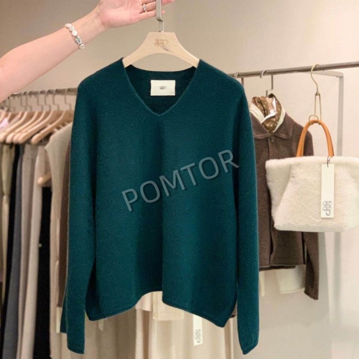 POMTOR 캐시미어 니트 루즈핏 브이넥 울 니트 레깅스