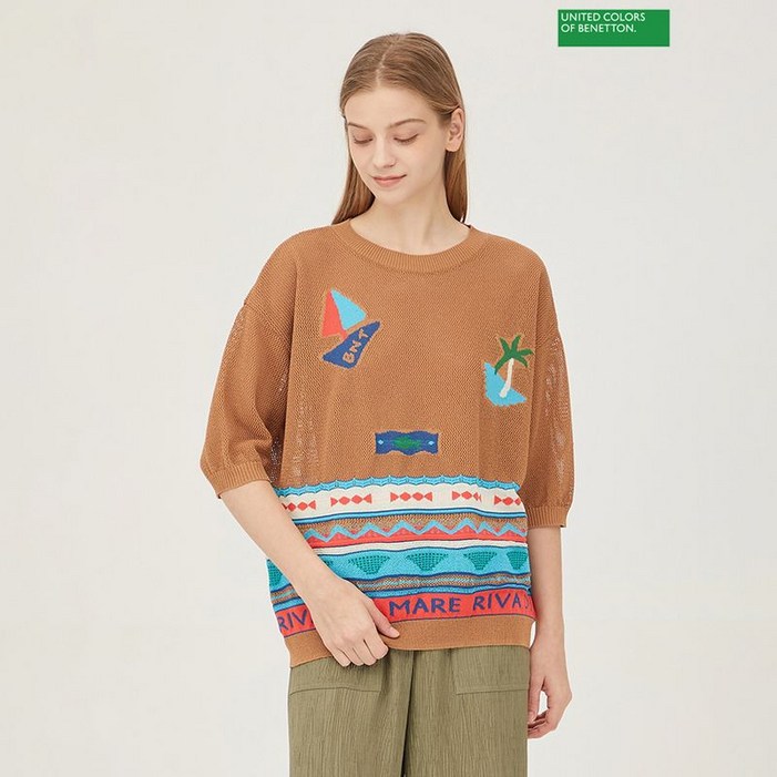 베네통 매쉬 패턴 자카드 니트 BAKP74431