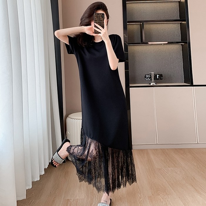 르비에 어반 여성 반팔 루즈핏 빅사이즈 여름 롱 원피스 바캉스룩