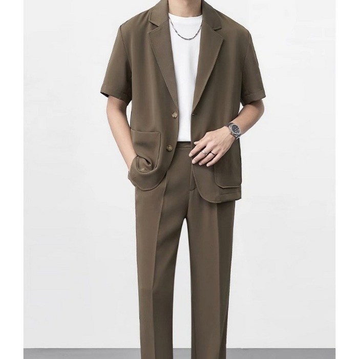 POMTOR  여름 정장 남자 패션 세트 남성여름정장 여름정장 남성정장