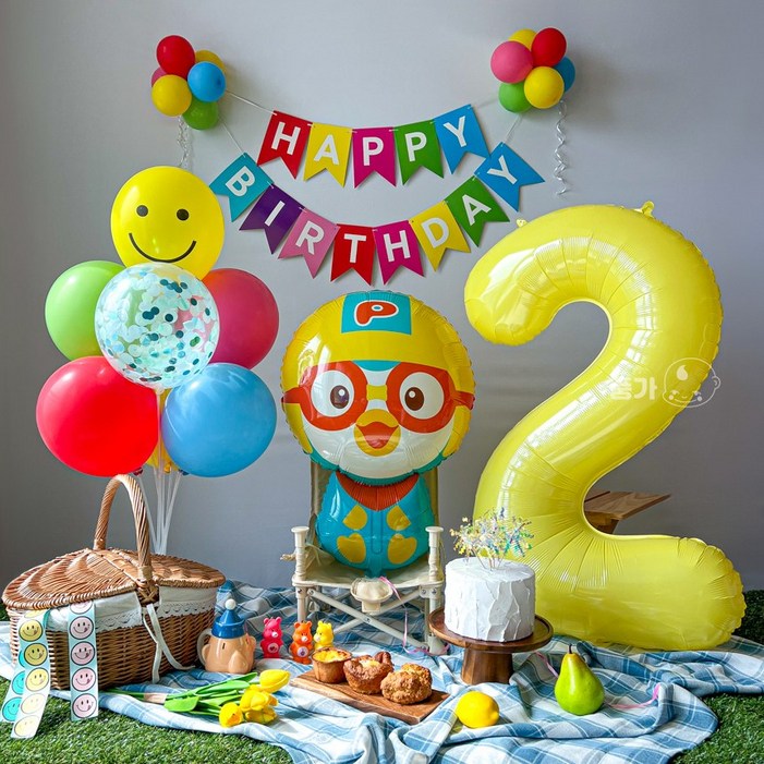 뽀로로 생일풍선 두돌생일상 생일파티세트, 레인보우