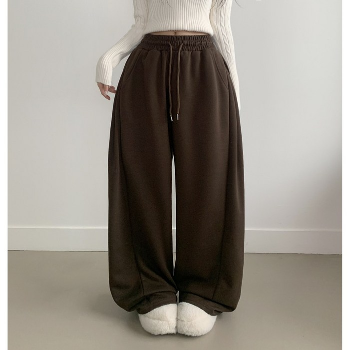 부기샵 팬츠 군살커버 퍼트 사이드 폴링 핀턱 와이드 트레이닝 롱팬츠