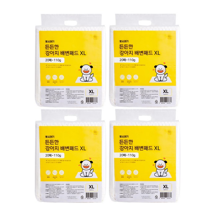 뽀시래기 든든한 강아지 배변패드 XL 80매, 20개입, 4개 뽀시래기 든든한 강아지 배변패드 XL 80매, 20개입, 4개