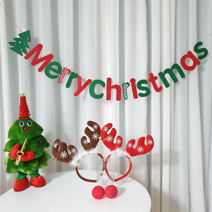 연인 커플 루돌프 머리띠 2개 코2개 크리스마스 가랜드 3종세트