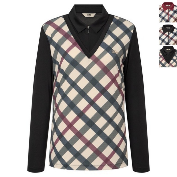 닥스 골프 우먼 체크 배색 반집업 티셔츠 90105 size 여성 의류 골프웨어 긴팔티