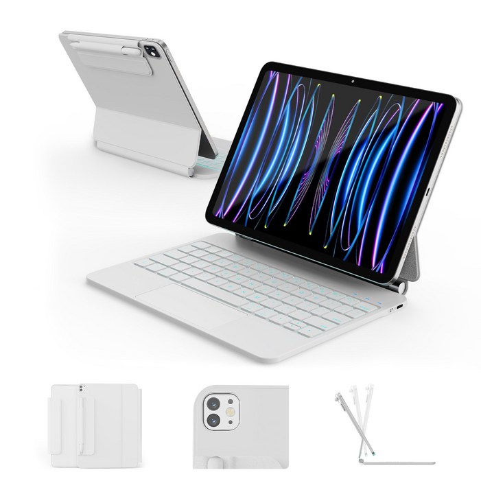 한국형 아이패드 에어 11 M3M2, 아이패드 프로 11 4321세대, 에어 10.9 54세대 호환, 11색 백라이트 키트랙패드, 방오염 가죽, 화이트, 1개
