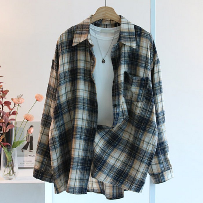에스제이룩 여성용 니데이 체크 셔츠 남방