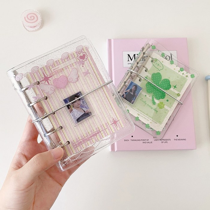 M5 다이어리 속지 포함 5공 포켓 다이어리 미니 바인더 커버 투명 pvc 네잎클로버