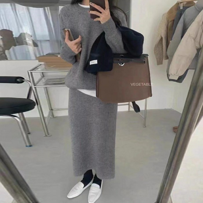 핫핀 니트 스커트 투피스 세트