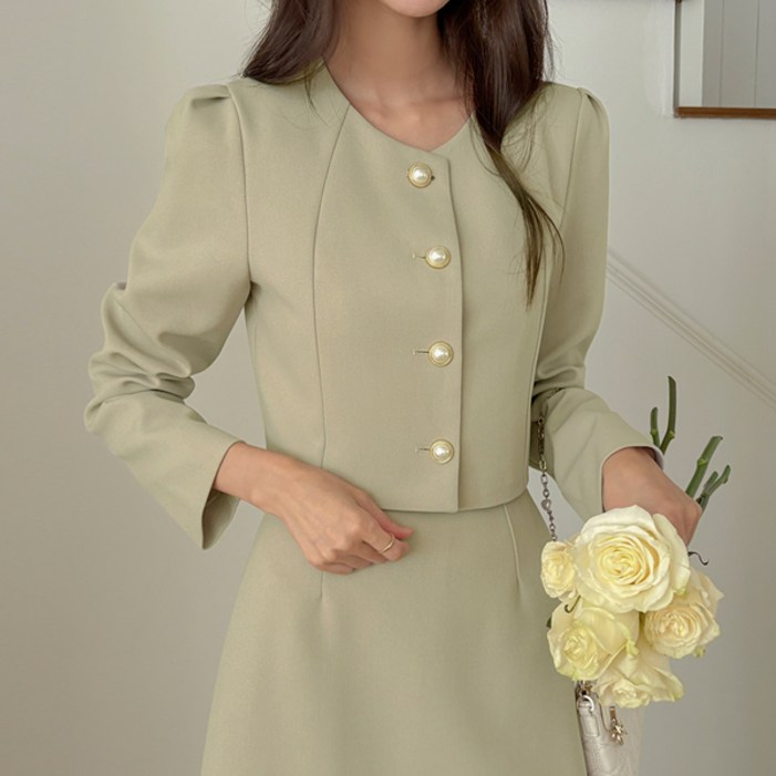 OTQ292 로미 라운드넥 크롭 셋업 자켓