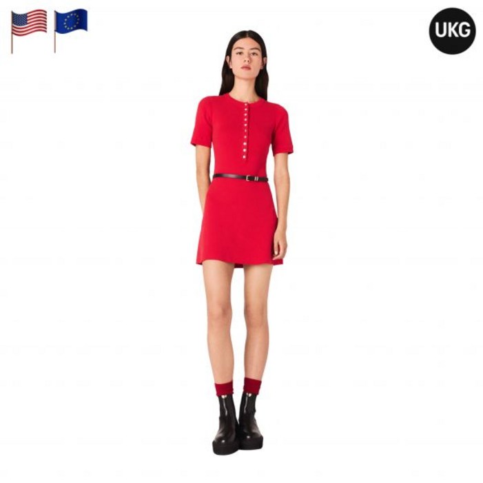 마쥬 미니 리브드 니트 원피스 레드 여성