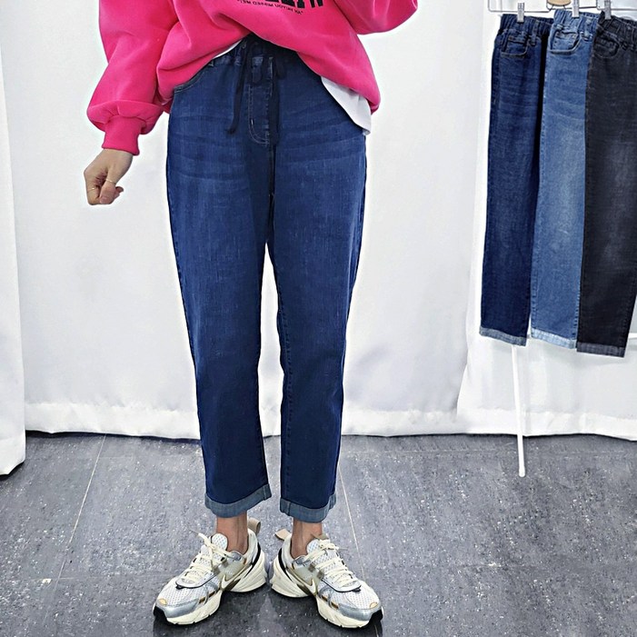 더탑 여성용 빅사이즈 밴딩 스판 롤업 세미배기