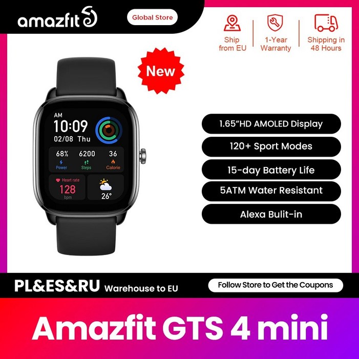 2022 새로운 글로벌 버전 Amazfit GTS 4 MINI Smartwatch 120 스포츠 모드 iOS 용 Android 165 HD AMOLED 디스플레이 스마트 워치