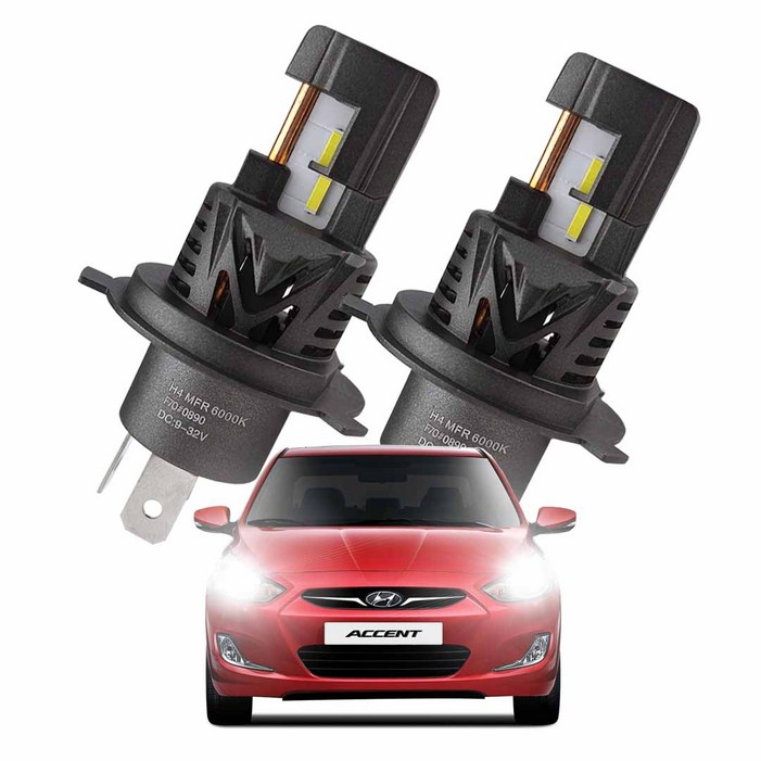 엑센트신형 엑셀라이트 합법인증 LED 전조등 블루라벨 백색광 리플렉션타입 H4, 1세트, H4