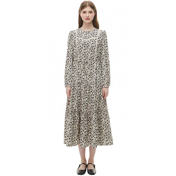 플라스틱아일랜드 레이스배색 셔링 원피스 PQ1WO181