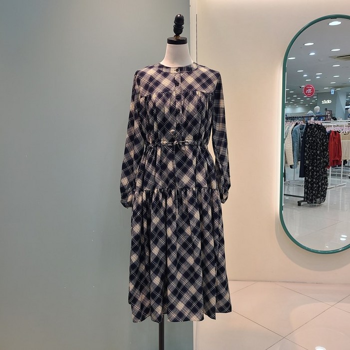 수스 라운드체크 원피스 S254BOPA52 /네이비