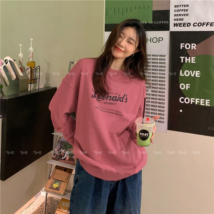 특가한정일이오 여성 심플 레터링 오버핏 맨투맨