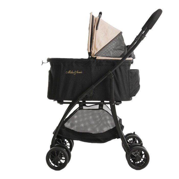 MILALOUIS 접이식 분리식 반려동물 유모차 강아지 유모차 고양이유모차 개모차 일체형 뉴바론 개모차 원터치 퀵폴딩 개모차, 베이지, 1개