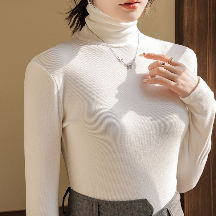 댄유온 여성 슬림핏 하이넥 터틀넥 긴팔 티셔츠