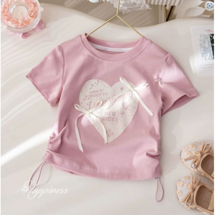 아이짱 여아 주니어 여름 반팔 셔링 티셔츠 초등