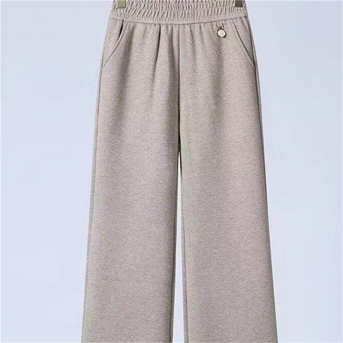 Vezri 여성용 가을 겨울 신축성 있는 고급 양모 소재의 하이웨이스트 와이드 팬츠 W66