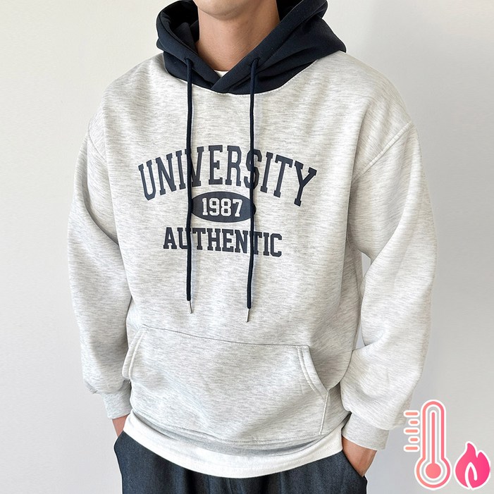 데일리로좋은 M기모 1987 배색후드 풀오버 티셔츠 겨울 데일리 캐주얼 기볍고 핏 예쁜 캠퍼스룩