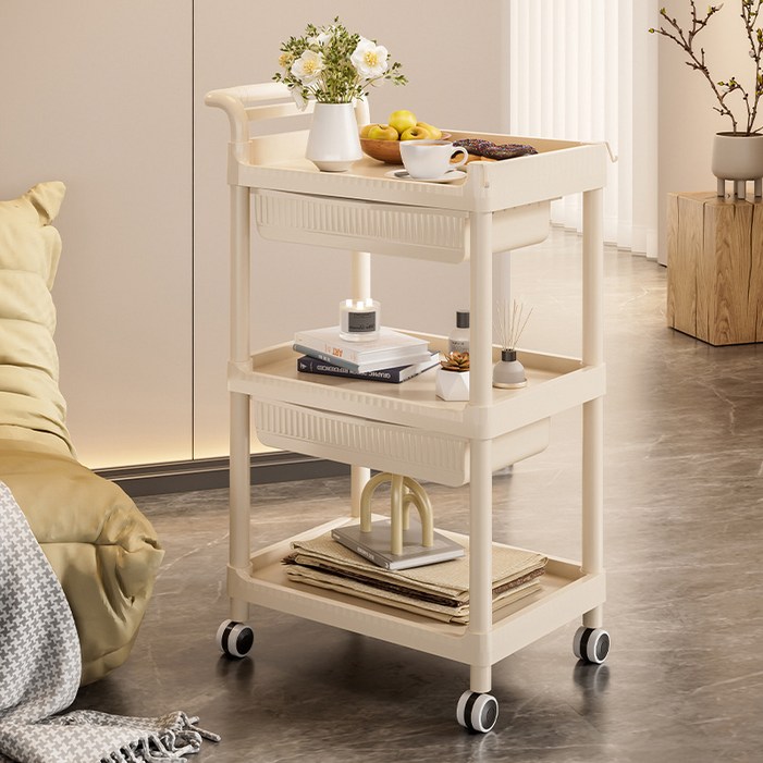 호밍사이 이동식 트롤리  가정용 슬라이딩틈새수납장 2개 서랍 수납  수납선반 손수레