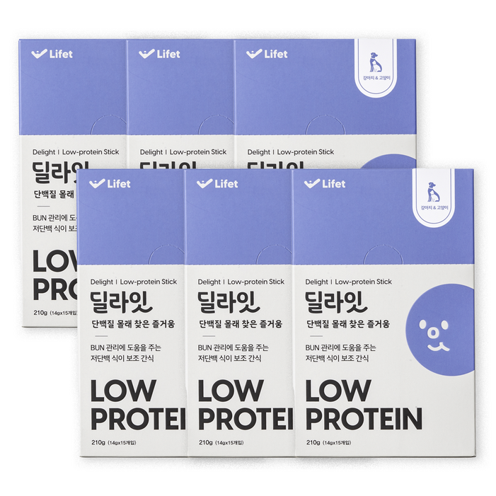 딜라잇 Low protein 영양 간식 강아지 고양이 저단백 신부전 신장, 210g, 신장, 6개