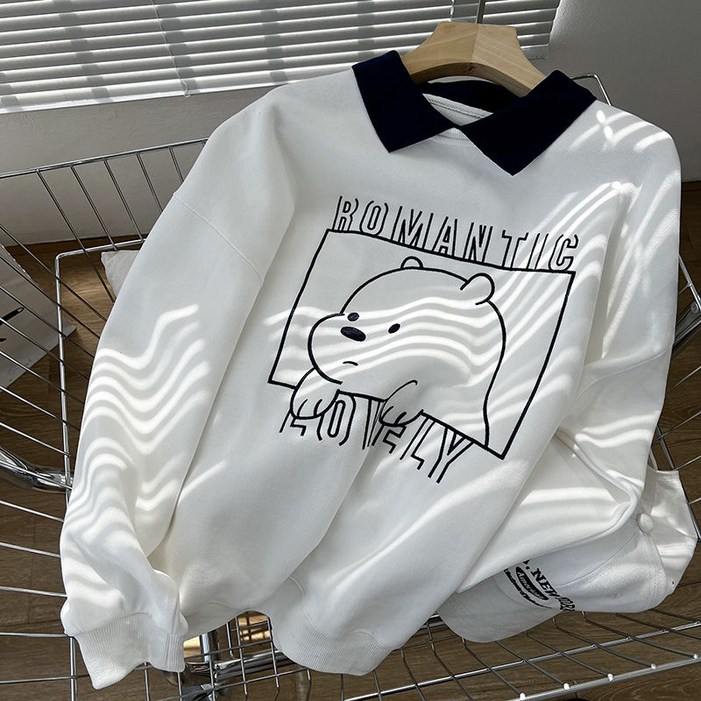 해피유통 여성 빅사이즈 곰돌이프린팅 루즈핏 캐주얼 아우터 긴팔 맨투맨jhl