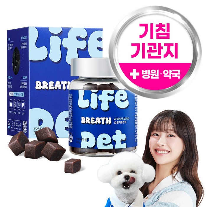 라이프펫 강아지 기관지 호흡기 영양제 기관지협착증 거위소리 기침 켁켁거림 강아지 감기 면역력 브레스 90g 츄영양제, 호흡기기관지, 1개