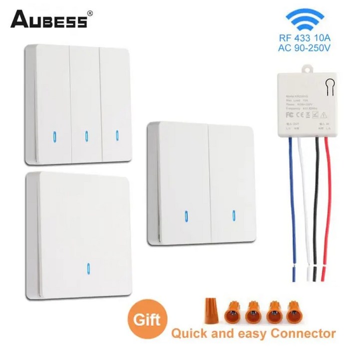 무선스위치 ABUESS 무선 스마트 스위치 조명 RF 433Mhz 벽 패널 리모컨 미니 릴레이 리시버 220V LED 램프 선풍기