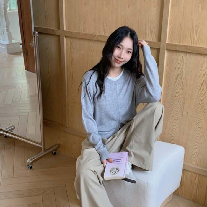 스멜모리 여성 소프트 라운드넥 가디건 간절기 루즈핏 니트 가디건 FREE