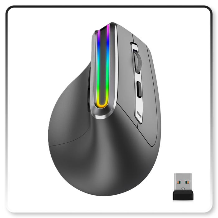 LunoTech 버티컬 무선 인체공학 무소음 블루투스 마우스 내장배터리, Black, V20