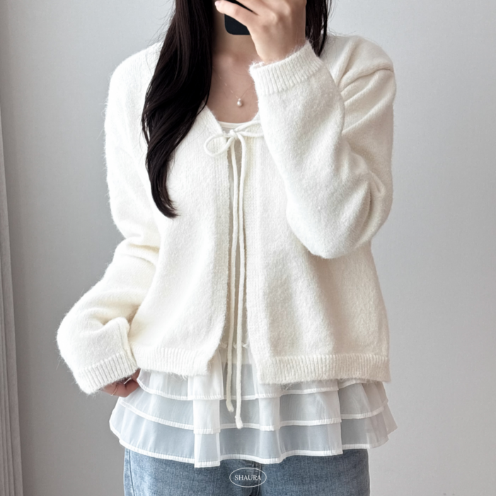 샤우라 러블리 데일리룩 프릴 레이어드 뷔스티에 가디건