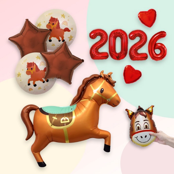 파티지 말풍선 세트  2026년 말의해 말띠풍선 포토존 새해 신년행사 병오년, 1세트, N202612별별원형 쁘띠 장난감 말풍선 레드