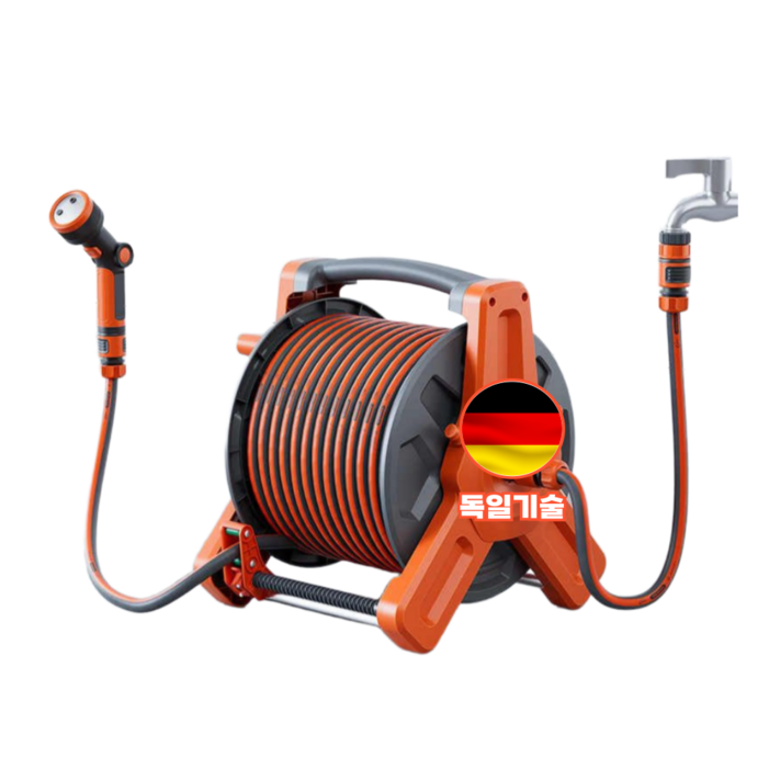 슈타릴 50M 호스릴 세차용품 워터건 물분사기, 주황15m, 1세트
