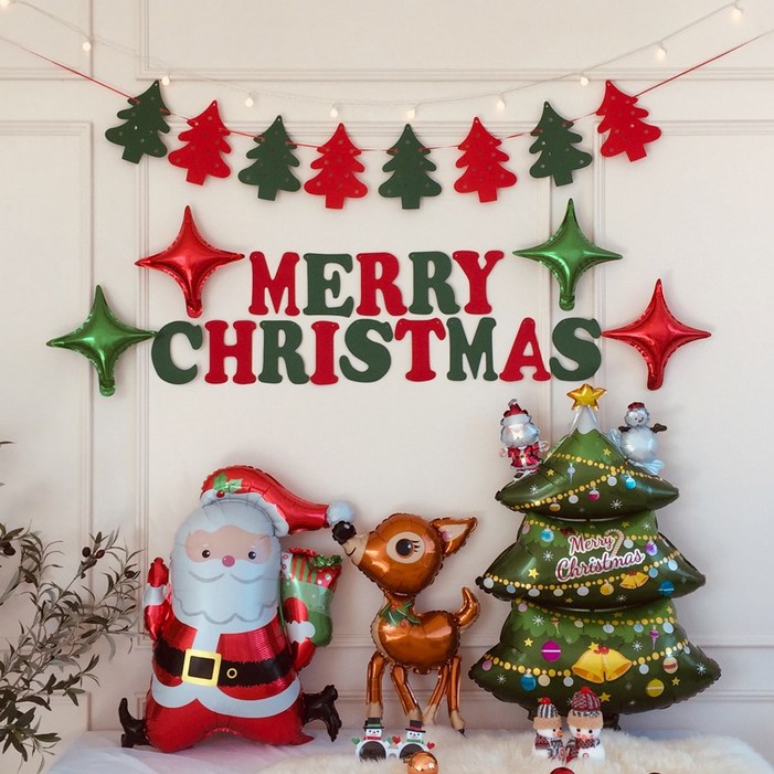 파티프렌즈 크리스마스 풍선 세트 가랜드 홈파티 앵두전구 포함