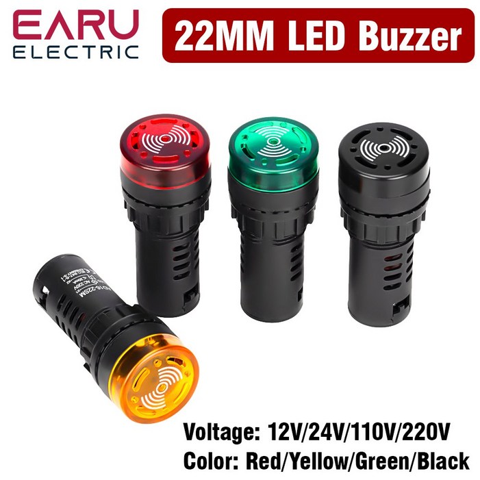 1PC AD1622SM 22MM 직경 녹색 24V 신호등 12V 220V LED 부저 활성 경고음 표시기 플래시 110V 패널 빨간색
